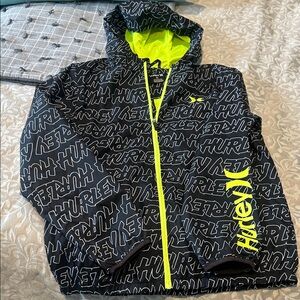 Boys Hurley Black with Neon Yellow All-Over Logo Zip jacket